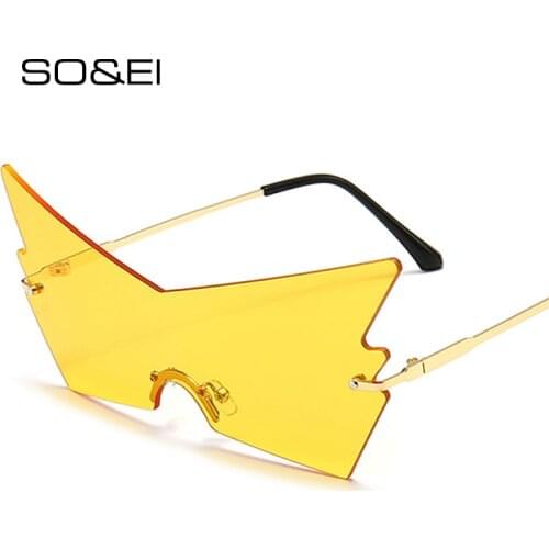 SO&EI Fashion Oversized Cat Eye Women Sunglasses Vintage Rimless Clear Ocean Lens Eyewear Men One Piece Sun Glasses Shades UV400