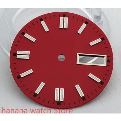 NO BLIGER LOGO Sterile 29mm dial date kit is suitable for NH36 night plate parts male watch movement dial red