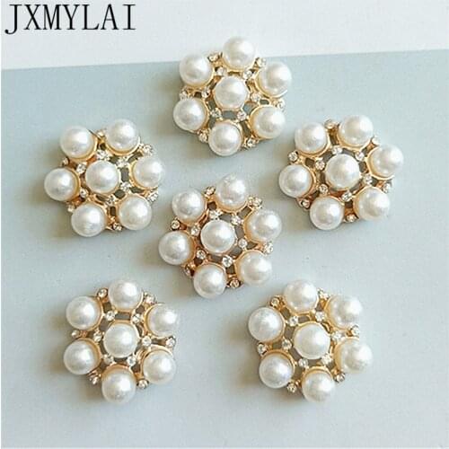 10 PCS 20mm Fashion Metal Alloy KC Gold Crystal Rhinestone Imitation Pearl Flowers Connectors Charm For Jewelry Making