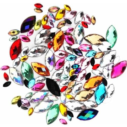 Mixed Sizes Mixed Color Crystal Acrylic Horse eye Shape Rhinestone Decorate Nail art Flat Back Marquise Earth Facet Decorative