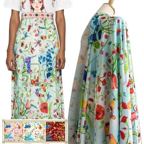 Poppy flower printed polyester fabric cloth 145 cm width brand fashion clothing dress fabric custom wholesale alibaba express