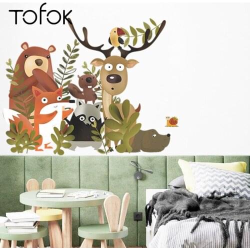 Tofok Jungle Fox Bear DIY Wall Sticker Pastoral Style Lovely Baby Kids Room Background Decoration Home Office Nursery Wallpaper