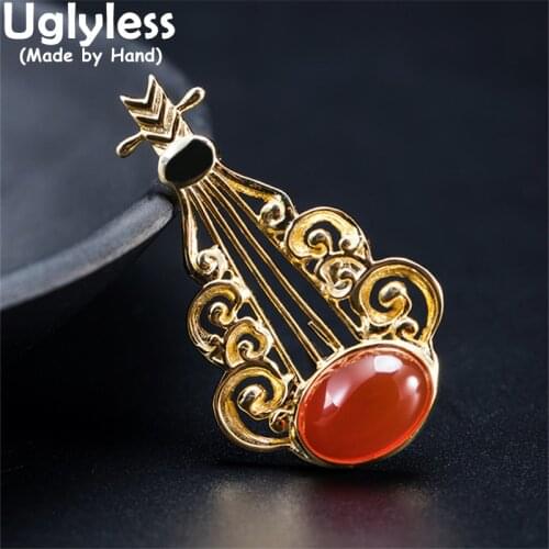 Uglyless Chinese Instrument Lute Brooches Women Men Oriental Aesthetics Delicate Creative Pins 925 Silver Ethnic Unisex Brooches