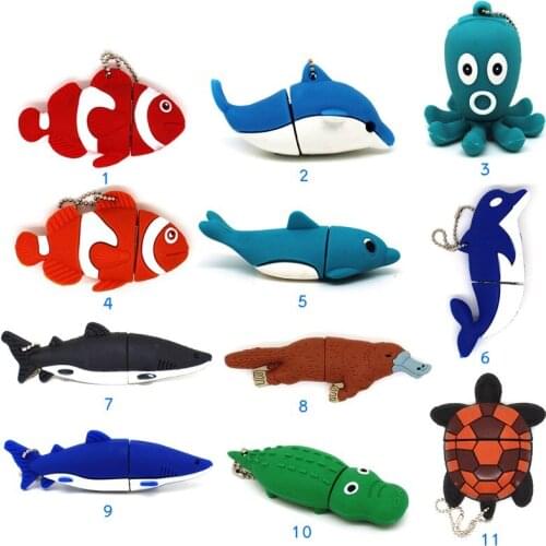 Cute animal pen drive Dolphin/fish/shark/turtle USB flash drive pendrive 4GB 8GB 16GB 32GB 64GB cartoon memory stick octopus