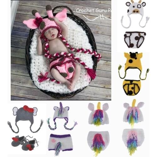 Crochet Newborn Costume Baby Girls Boys Photo Props Accessories Handmade Infant Beanies Hat Diaper Toddler Shower Gift Clothes