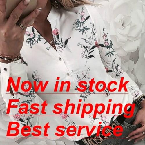 Womens Casual V-neck Long Sleeve Floral Printed Shirt Button Slim Top