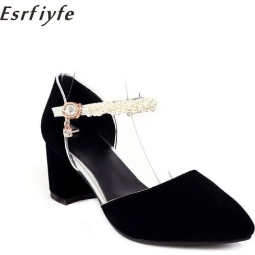 ESRFIYFE 2021 New Women Sandals Flock Buckle Pointd Toe Elegant Women Shoes Casual Ladies Wedding Party Shoes Large Size 34-48