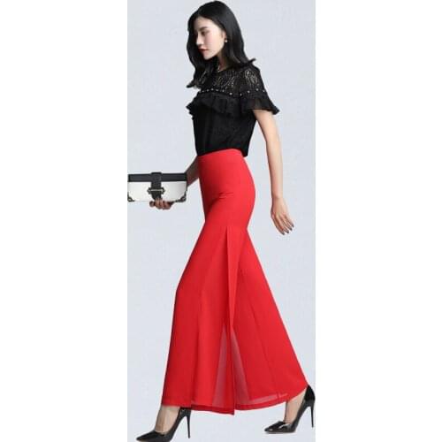 Womens Chiffon Elastic Waist Pants Fold Over Elephant Flare Wide Leg Trousers Gaucho Boho Palazzo OL Office Lady Plus Size 4XL