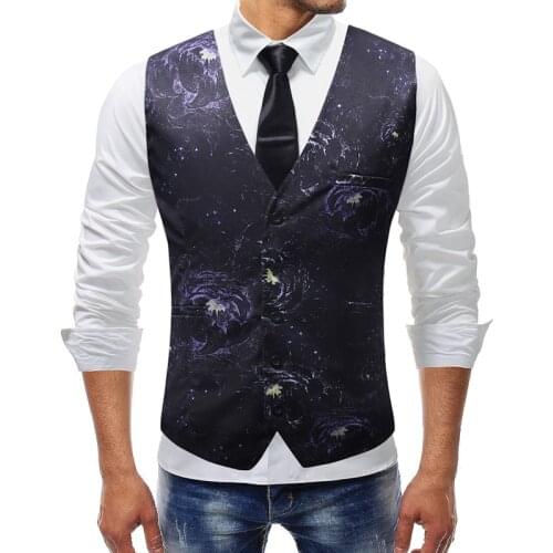 Mens Waistcoat Custom Made 3D Printing Single Breasted Vest Men For Wedding Bridegroom Best Man Slim Fit Dinner Male Vest