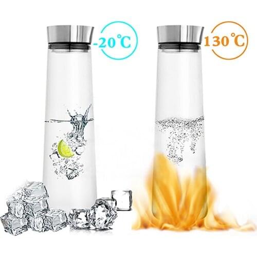 1000ml/1500ml Thickened Glass Pitcher with Stainless Steel Lid Carafe for Hot/Cold Water Juice Water Bottles Drinkware Kitchen