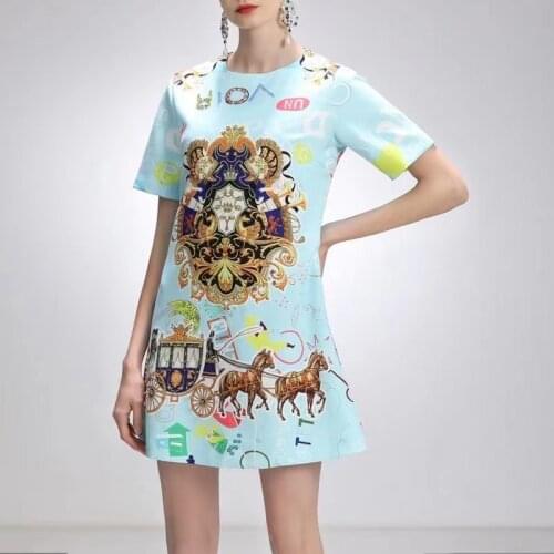 2021 Designer Fashion Summer Vintage Dress Beading Letter Horse Flowers Printed Elegant Women Dresses