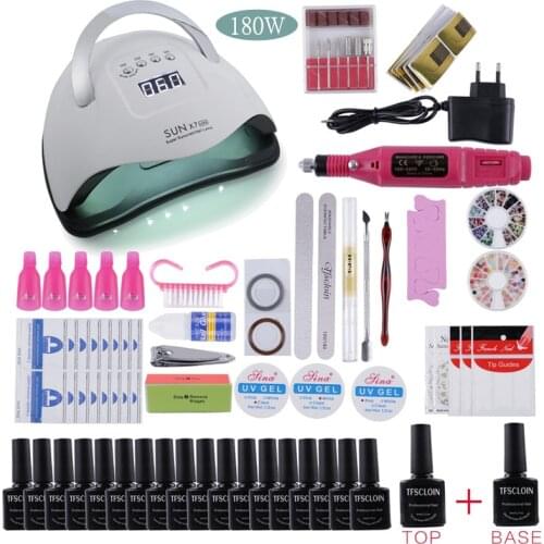 2021 Nail Set 180/120/54W UV LED Lamp Dryer Machine With 22/12 PCS Soak-off UV Gel Polish Nail Kits Electric Nail Drill For Nail