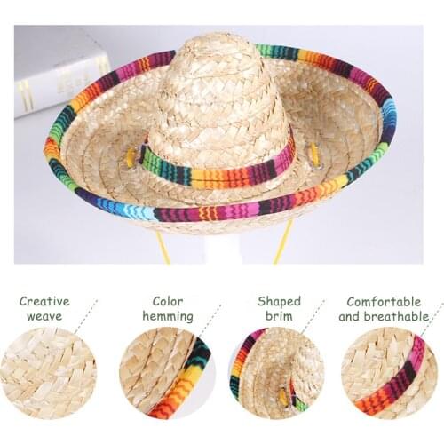 3PCS Pet Puppy Kitten Woven Straw Hat Mexican Style Hat Spring/Summer Sun Shade Adjustable Hat for Dogs and Cats