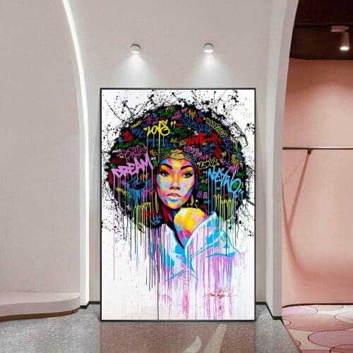 Abstract Black Woman African Oil Paintings Graffiti Art Canvas Posters And Prints Black Girls Wall Art Pictures For Living Room