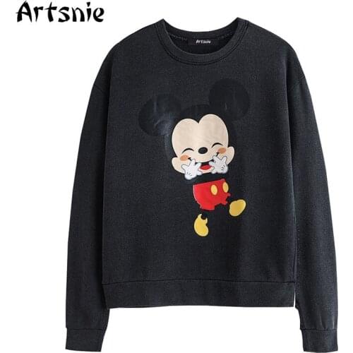 Artsnie disney mickey cartoon sweatshirt women autumn o neck long sleeve oversized hoodies vintage casual sweatshirts female