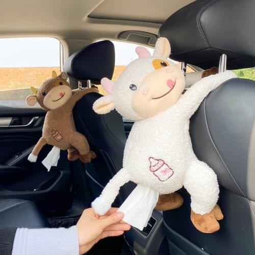 Car Tissue Box Creative Net Red Cow Tissue Cartoon Cute Car Hanging Car Tissue Cover Car Drawer Box Car Decor