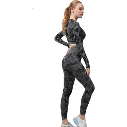 Seamless yoga set fitness clothing sports Camouflage Top cross sexy female gym leggings sports bra 3pieces 2pieces sport sets