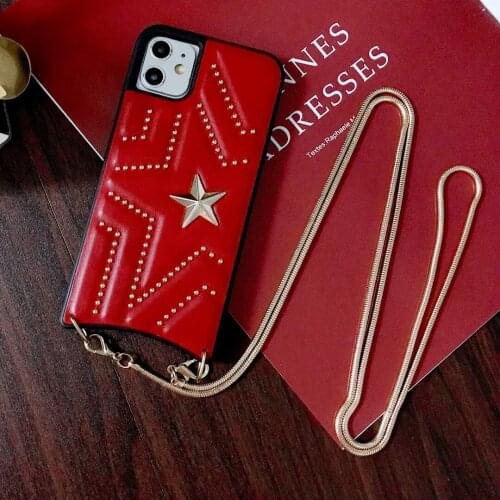 Crossbody star luxury leather diamond Phone Case For IPhone 11 12mini Pro XS MAX XR X 6s 8 7 Plus Bag Cover With Long Strap