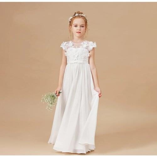 Flower Girl Dresses Applique Sleeveless Kids Birthday Party Pageant Gowns Weddings First Communion Elegant Dresses 2-14T