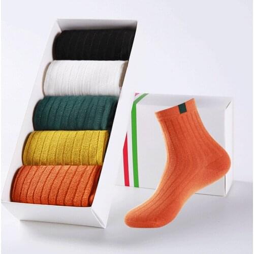 DOIAESKV 5 Pairs/lot Cotton Women Socks Casual Breathable Short Socks High Quality Women Solid Crew Socks Female Happy Socks