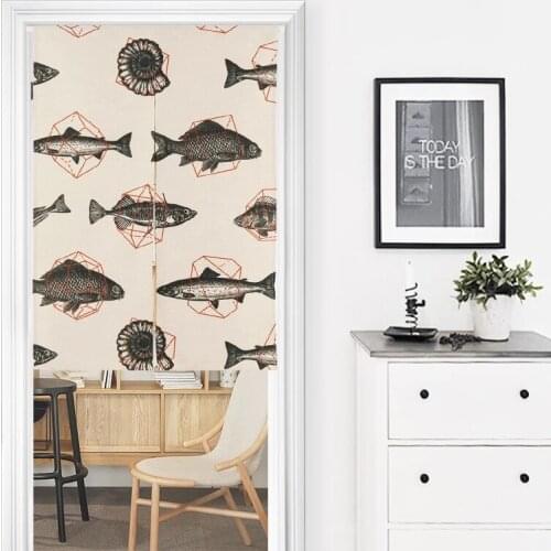Geometric Triangle Deer Fish Graphic Iinen Material Door Curtain Study Bedroom Home Decoration Tapestry Kitchen Curtain