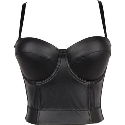 Synthetic Leather Corset Crop Tops Faux Leather Bustier Spaghetti Shoulder Strap Gothic Gorset Slimming Korsett Night Club Korse
