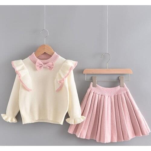 27KIDS Girls Two-piece suit Autumn Princess Knitted Skirt Dress For Kids Clothes Children Clothing Casual Dresses Sets