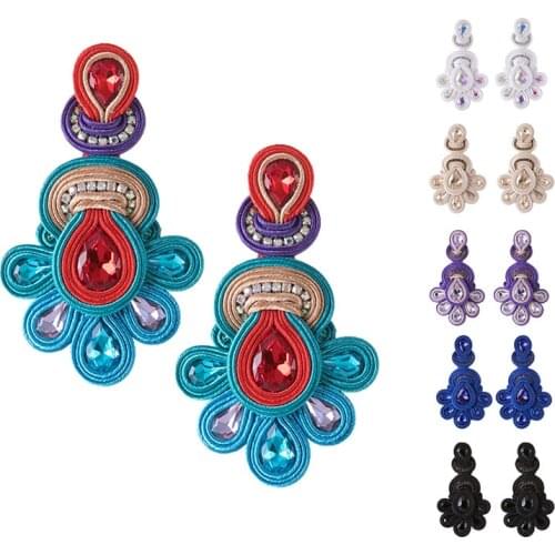 KPACTA New Fashion National Retro Earrings Female Big Earrings Soutache Handmade Crystal Pendant Earrings Party Gift Oorbellen