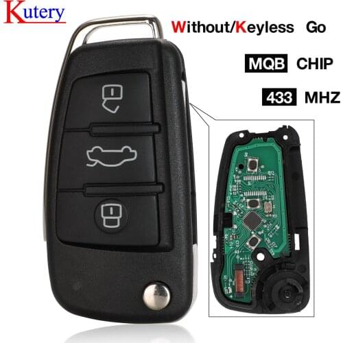 Kutery for MQB Semi Intelligent Remote Key 3 Button Folding Flip Smart Car Key Fob for Audi A3 433Mhz