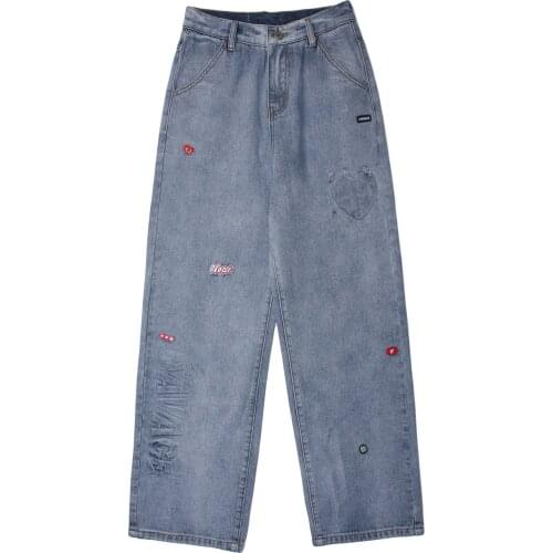 LACIBLE Streetwear Retro Love Letter Embossed Streetwear Jeans Harajuku Hip Hop Pants Jogger Men Pants