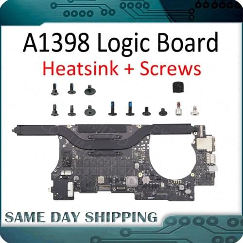 Good Working A1398 Motherboard for Macbook Pro Retina 15.4" A1398 Logic Board with Heatsink Screws Mid 2015 Year EMC2909 EMC2910