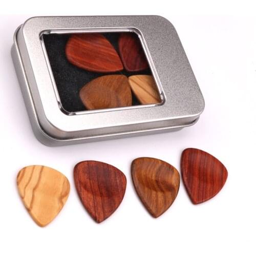 Guitar Picks Wooden Plectrum with Iron Case for String Guitar Accessories