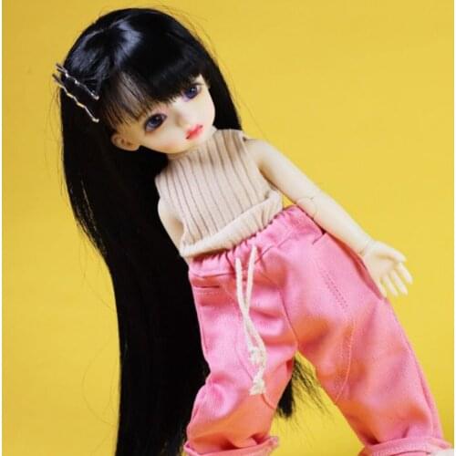 Cute Sleeveless Sweater & Patchwork Jeans Suit Pink Casual Outfits for 1/6 BJD Doll Accessories