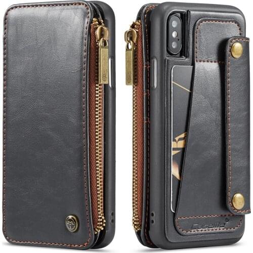 Multi-function PU Leather Pocket Bag Cover for iPhone X XR XS Max Business Zipper Wallet Card Slots Stand Case for iPhone XS X