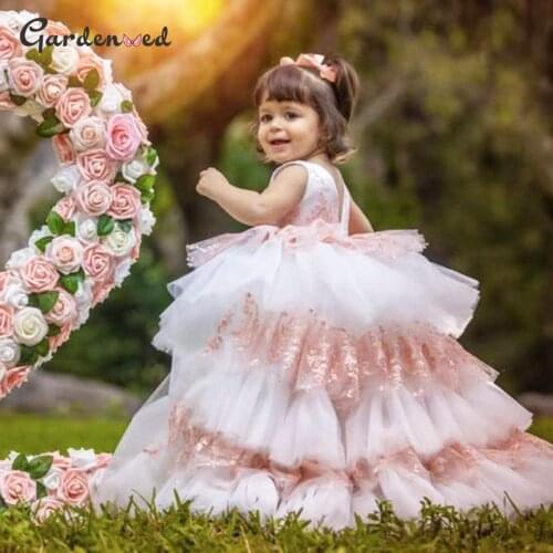 Layers Ball Gown Kids Party Dresses Tulle Girl Birthday Dress Shiny Girl Wedding Party Dress Girls Dress First Communion Dress