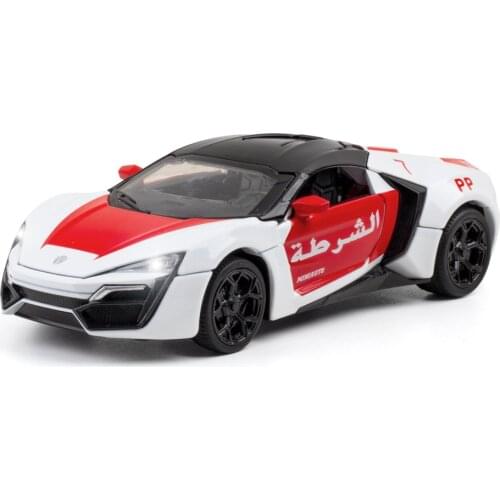 1/32 Dubai Police Model Car Alloy Body Diecast Hyper Sport Openable Doors WLight And Sound Arabic Language Printing