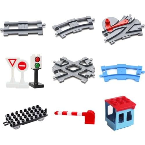 Vehicle Track Sets Bricks Railway Rail Building Blocks Trailer Track Accessory Car Gift DIY Child Toys Compatible Big Size Brick