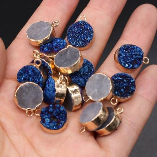 Natural Druzy Agates Stone Pendant Charms Round Crystal Pendulum Pendants for Jewelry Making DIY Earrings Necklace Accessories