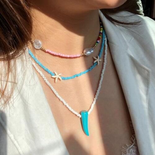 2021 New 2pcs/set Baroque Pearls Geometric Heart Cylinder Wooden Beads Choker Alphabet LOVE Colorful Beaded Collar Necklace