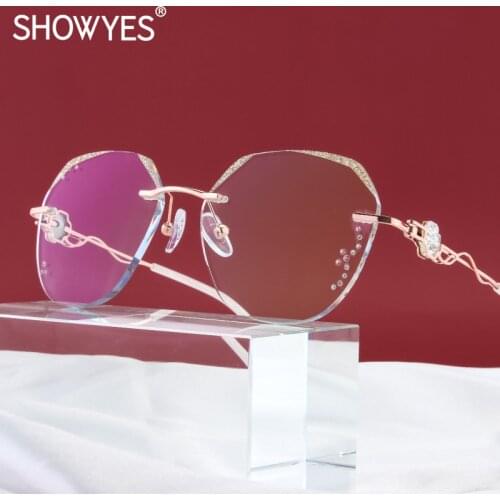 Oversize Rimless Eyewear Women Myopia Eyeglasses Inlay Gold Powder Prescription Anti Blue Computer Big Size Eye Glasses 856