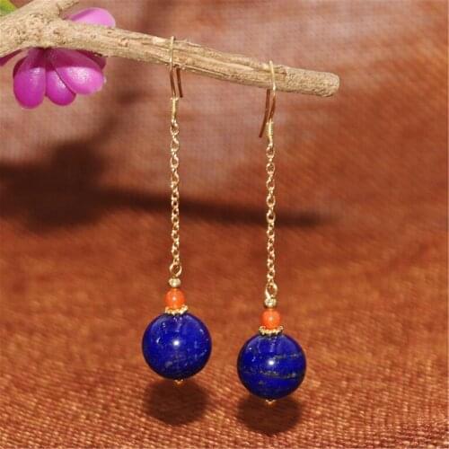 A pair Lapis lazuli Red coral Gemstone DIY Earrings 18K Ear hook Irregular Dangle Popular Gift For Her Mesmerizing women simple