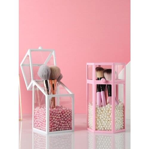 Dustproof Glass Makeup Brushes Storage Box Cosmetic Makeup Organizer Makeup Brush Holder Pen Holder with Cover