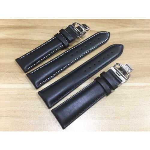 19mm 20mm PRC200 T067417A T014427A High Quality Silver Butterfly Buckle + T014410A Black Genuine Leather WatchBands Strap man