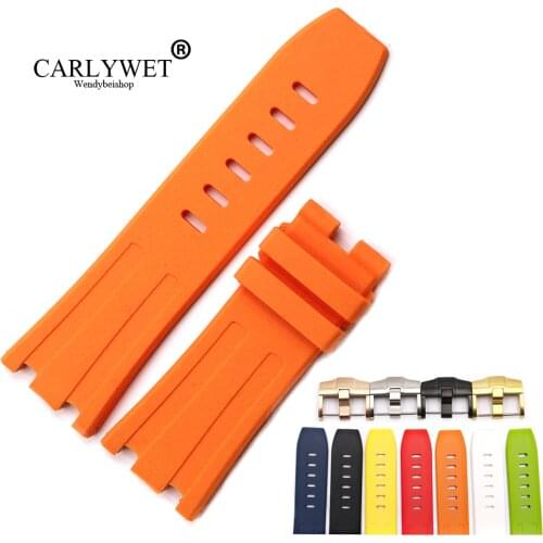 CARLYWET 28mm Waterproof Black Siliclone Rubber Replacement Wrist Watch Band Strap For Audemars Piguet 42mm Royal Oak Offshore