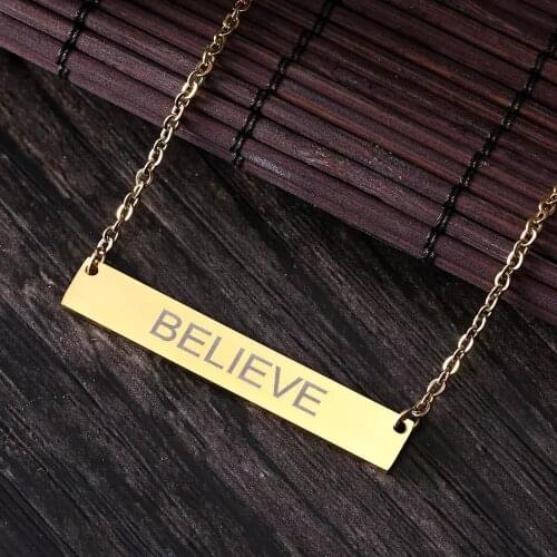 Rinhoo Personalized Blank Bar Pendant Necklace Stainless Steel Customized Name Plate Necklace Engrave Word Letters Jewelry Gift