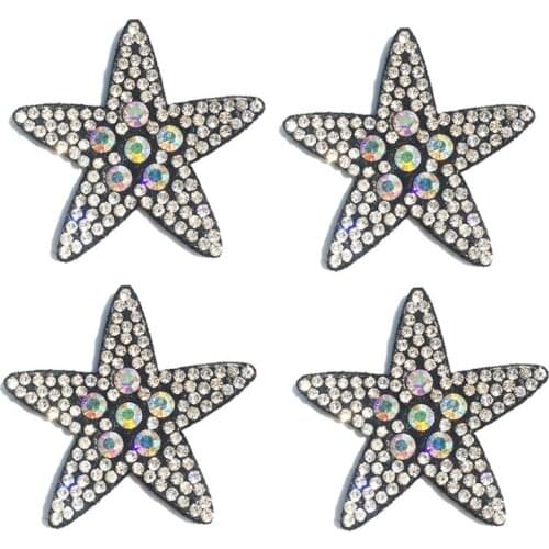 Star Patch Applique Crystal Stickers Sew On Patches For Clothing 4x4Cm Star Badge Craft Applique 5Pcs Stripe On Clothes