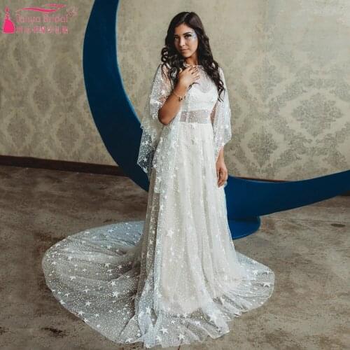 Star Sparkly Boho wedding Dresses Flare Sleeve A Line Dreamy Romantic Bridal Gown Fashion Engagement Noivas Chic ZW397
