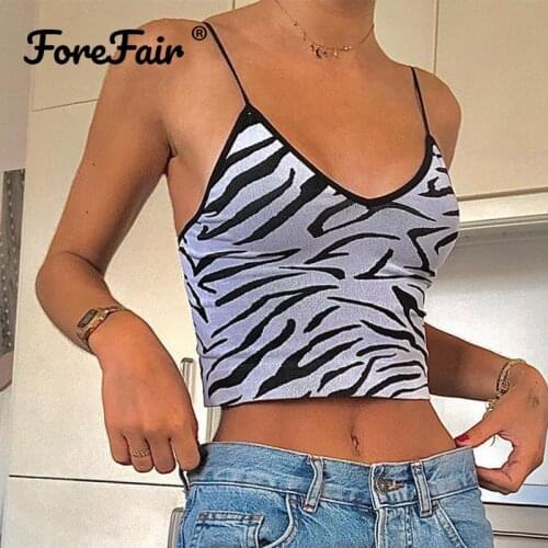 Forefair Zebra Print Y2k Top Aesthetics Women Off Shoulder Nightclub Deep V Neck 2021 Straps Graphic Women Crop Top