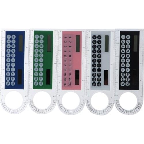 Creative 10cm Solar Mini Calculator Magnifier Fashion Multifunction Ruler School Office Supplies 1Pcs
