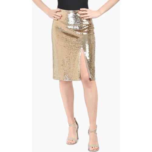 Elegant Women High Waist Gold Sequins Vetage Skirt Custom Made Side Slit Skirts Womens 2020 Summer Outfits for Women